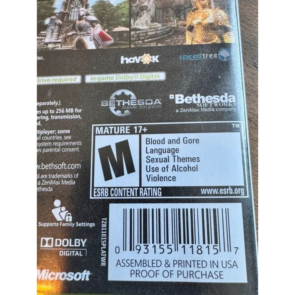 Xbox 360 Oblivion Game of the Year Edition Platinum Hits